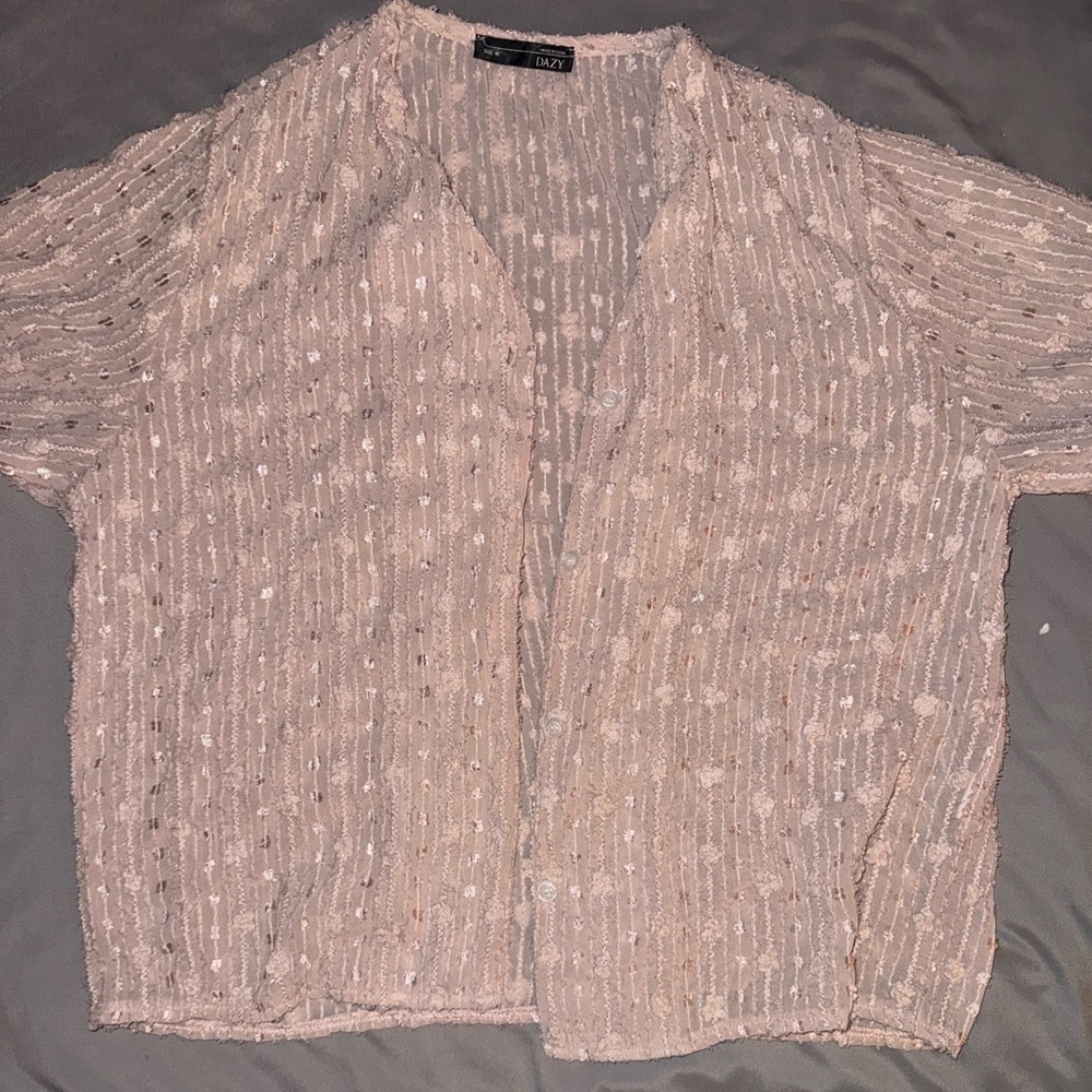 Light pink sequin button up blouse